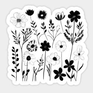 Black and white flowers minimal handdrawn Sticker